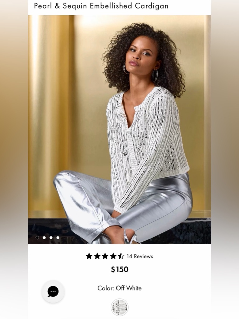 Boston Proper White Sequin-Embellished Knit Cardigan